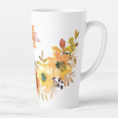 Tasse Latte Monogramme Nom initial Orange Aquarelle Florale (Droite)