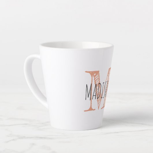Tasse Latte Monogramme Nom lettre main initiale (Angle gauche)
