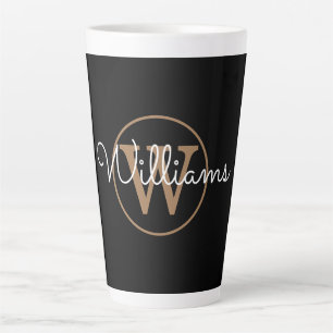 Tasse Latte Monogramme or moderne noir
