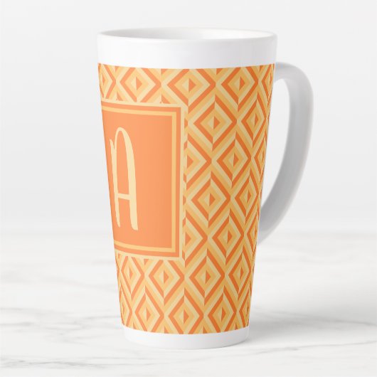 Tasse Latte Monogramme Orange Motif diamant à trois tons (Angle droit)