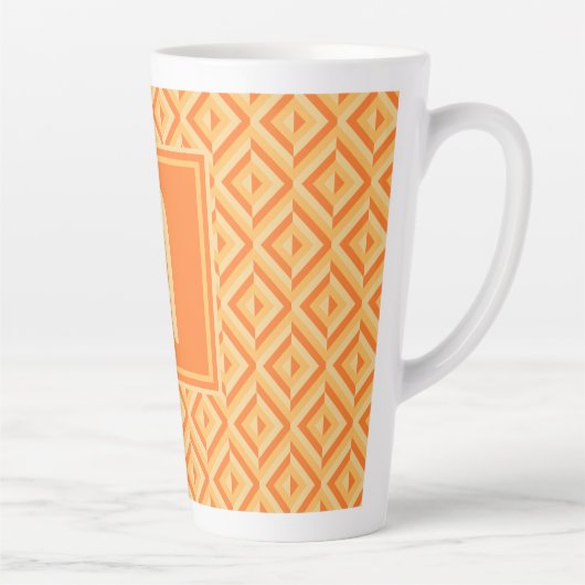 Tasse Latte Monogramme Orange Motif diamant à trois tons (Droite)