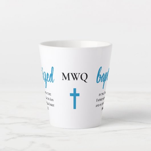 Tasse Latte Monogramme personnalisé BAPTISÉ (Devant)