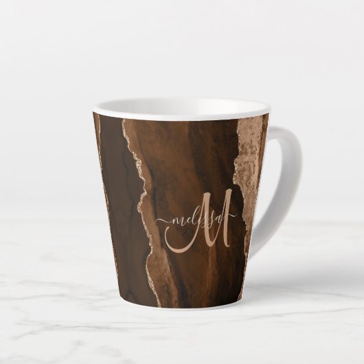 Tasse Latte Monogramme personnalisé Brown chic Parties scintil (Angle droit)