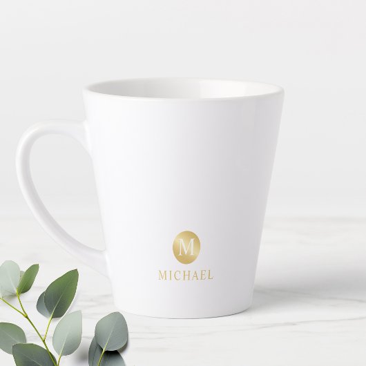 Tasse Latte Monogramme personnalisé de luxe blanc et or