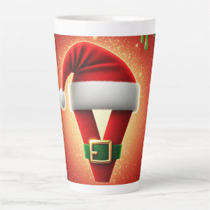 Tasse Latte Monogramme personnalisé de Noël V avec chapeau de