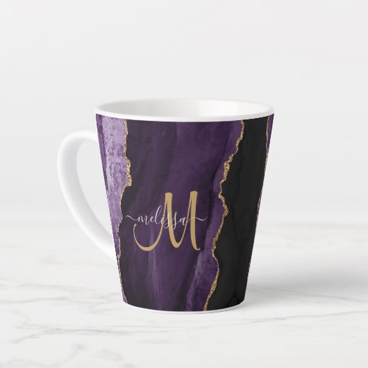 Tasse Latte Monogramme personnalisé Parties scintillant or vio (Angle gauche)