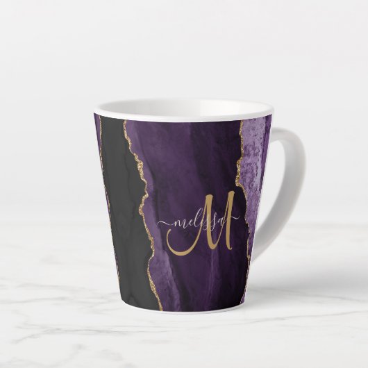 Tasse Latte Monogramme personnalisé Parties scintillant or vio (Angle droit)