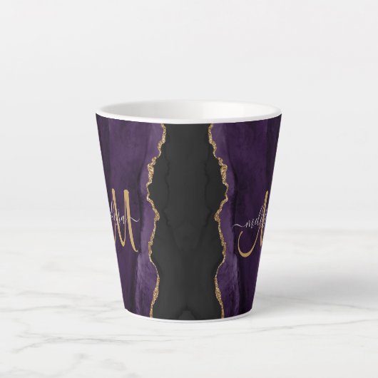 Tasse Latte Monogramme personnalisé Parties scintillant or vio (Devant)