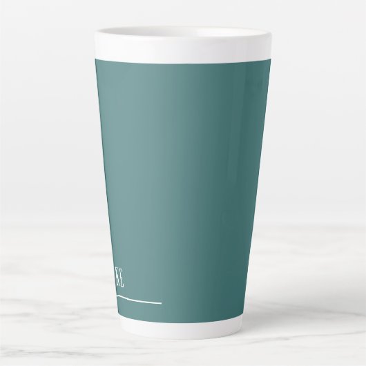 Tasse Latte monogramme personnalisé, turquoise bleu-vert (Devant)