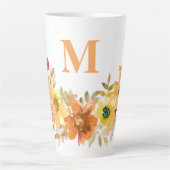 Tasse Latte Monogramme Première Aquarelle Orange Chute Florale (Devant)