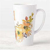 Tasse Latte Monogramme Première Aquarelle Orange Chute Florale (Droite)