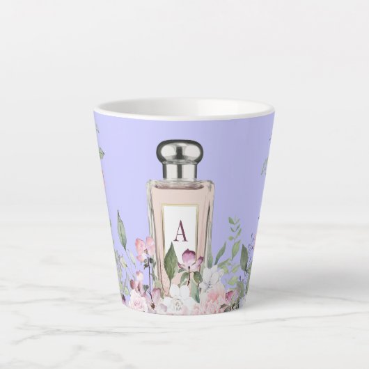 Tasse Latte Monogramme Purple Parfum Bouteille Floral Plutôt C (Devant)