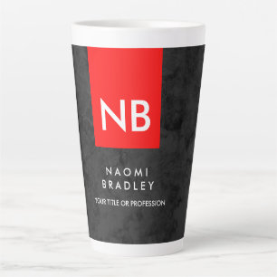 Tasse Latte Monogramme rouge gris Motif moderne