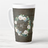 Tasse Latte Monogramme Rustique papillon floral Aquarelle Bois (Angle gauche)