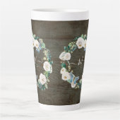 Tasse Latte Monogramme Rustique papillon floral Aquarelle Bois (Devant)