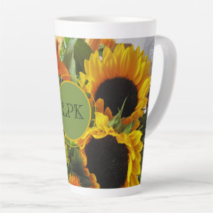 Tasse Latte Monogramme Superbes tournesols Imprimer 17oz