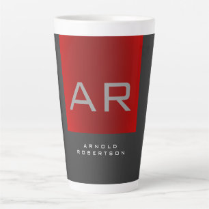 Tasse Latte Monogramme tendance gris élégant Ajouter un nom