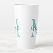 Tasse Latte Monogramme Turquoise clair initial grand personnal (Devant)