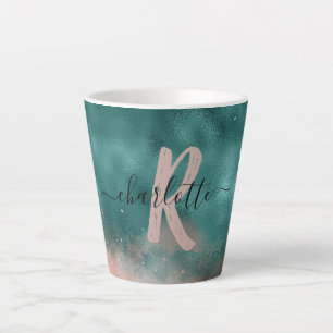 Tasse Latte Monogramme Turquoise et doux Pink Ombre Foil