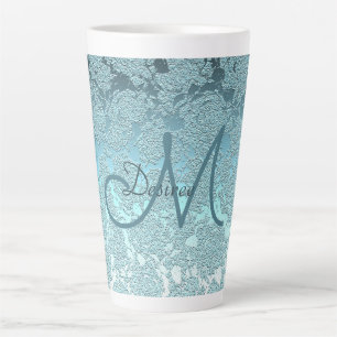 Tasse Latte Monogramme Turquoise Green Girly Art élégant Flora