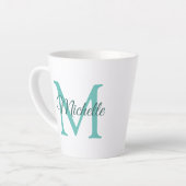 Tasse Latte Monogramme Turquoise Lumière Personnalisable Initi (Angle gauche)