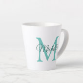 Tasse Latte Monogramme Turquoise Lumière Personnalisable Initi (Angle droit)