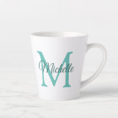 Tasse Latte Monogramme Turquoise Lumière Personnalisable Initi (Droite)