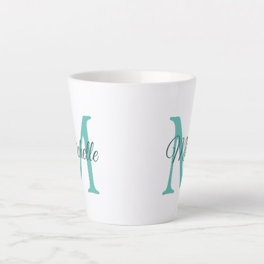 Tasse Latte Monogramme Turquoise Lumière Personnalisable Initi (Devant)