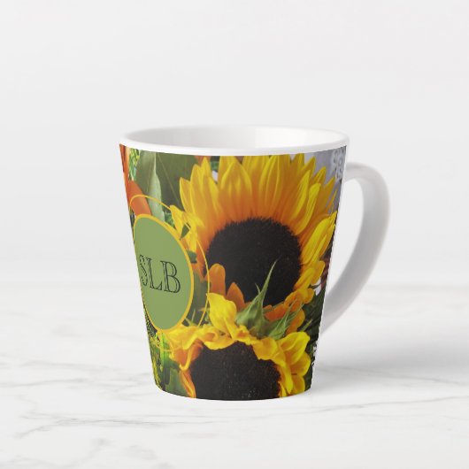 Tasse Latte Monogramme Vivid Tournesols Photo Imprimer 12oz (Angle droit)