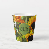Tasse Latte Monogramme Vivid Tournesols Photo Imprimer 12oz (Devant)