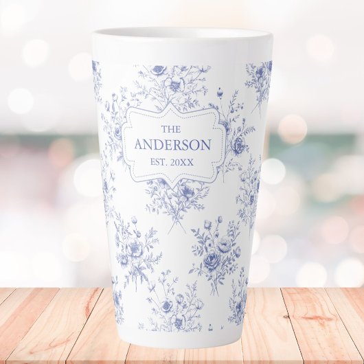 Tasse Latte Monogrammed Classic Blue Flowers Floral Pattern