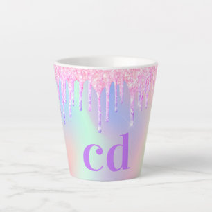 Tasse Latte Monographie des gouttes de violet rose holographiq
