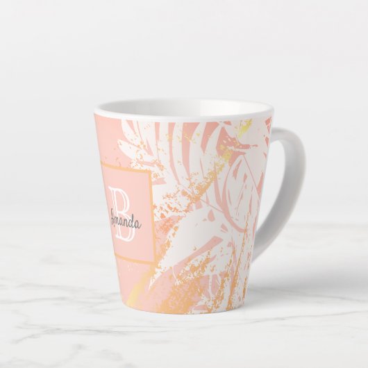 Tasse Latte Monographie feuille rose de palmier d'or (Angle droit)