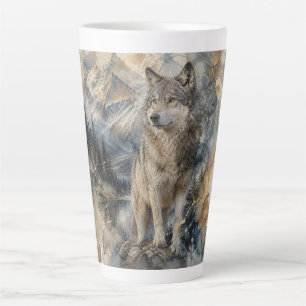 Tasse Latte Montagnes sauvages aquarelle Loup gris