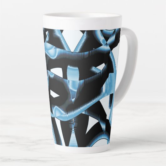 Tasse Latte Morceaux noirs et bleus de chiffons ou de rubans e (Angle droit)