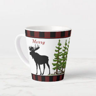 Tasse Latte Motif à carreaux rouge et noir de Noël rustique Él