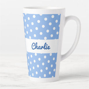 Tasse Latte Motif à pois bleu blanc Nom personnalisé Rétro