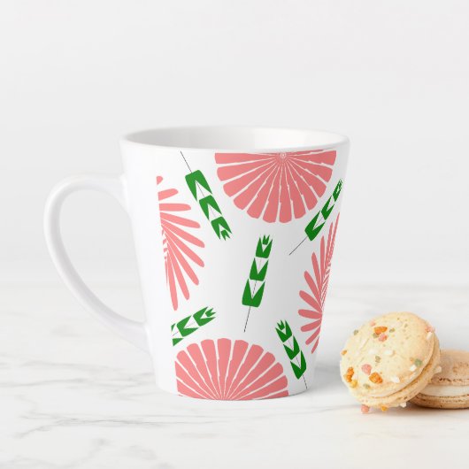 Tasse Latte motif aux fleurs roses (En situation)