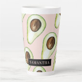 Tasse Latte Motif Avocado Rose Et Vert Moderne Avec Nom (Devant)