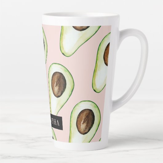 Tasse Latte Motif Avocado Rose Et Vert Moderne Avec Nom (Droite)