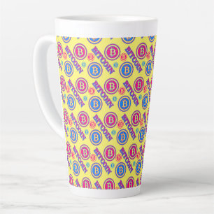 Tasse Latte Motif Bitcoin coloré