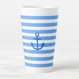 Tasse Latte Motif Bleu et blanc avec Ancre