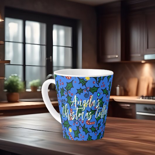 Tasse Latte Motif Café Noël Bleu