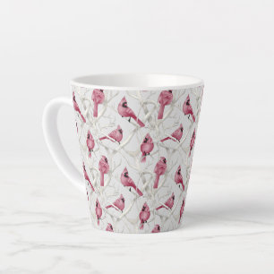 Tasse Latte Motif Cardinal Oiseaux de Noël rouge et gris