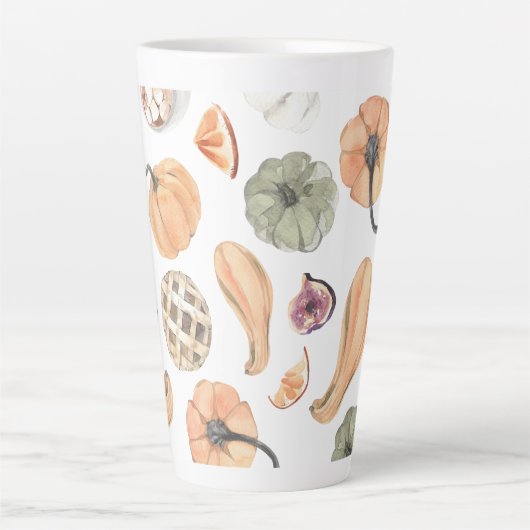 Tasse Latte Motif Citrouille couleur aquarelle | Vibes d'autom (Devant)
