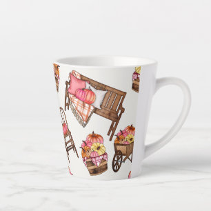 Tasse Latte Motif Citrouille rose rustique