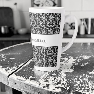 Tasse Latte Motif damassé noir et blanc victorien