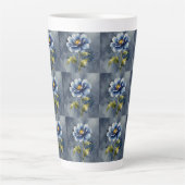 Tasse Latte Motif d'aquarelle de fleurs bleues (Devant)