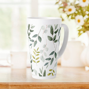 Tasse Latte Motif d'aquarelle Feuille vert