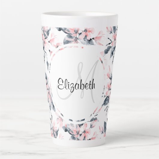 Tasse Latte Motif d'aquarelle rose et gris (Devant)